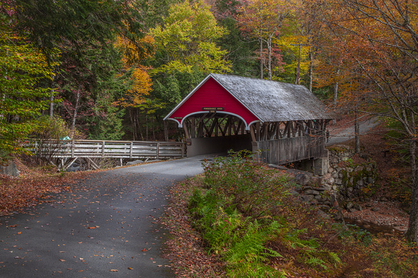 Flume Covered Bridge Autumn Magic by Daniel Pekar Photography