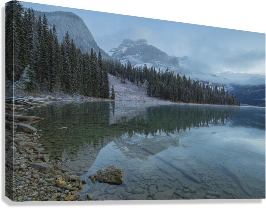 Misty Emerald Lake Mountain reflection Canvas Print