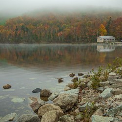 Foggy Autumn lake reflections