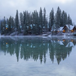 Misty Emerald Lake Chalet reflections