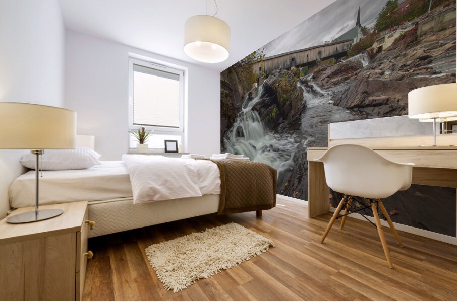Bath waterfall and covered bridge Mural print