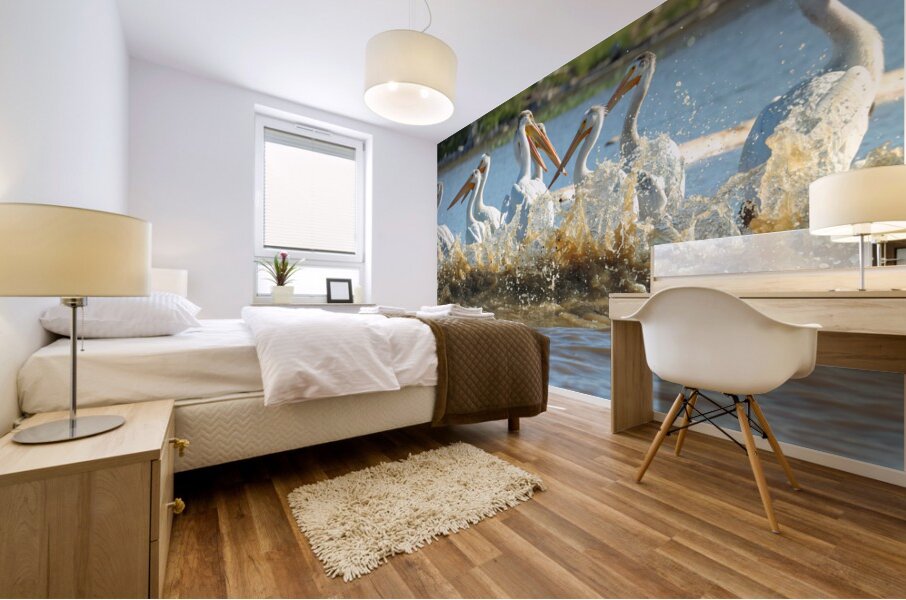 Pelicans in the Waves Mural print