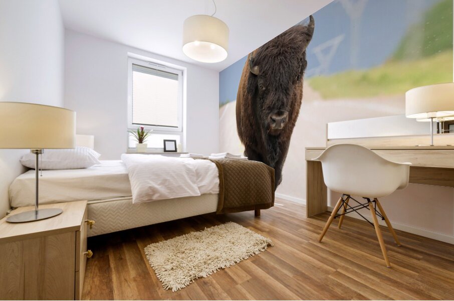 Big Boss of the Road   Wood Bison Mural print