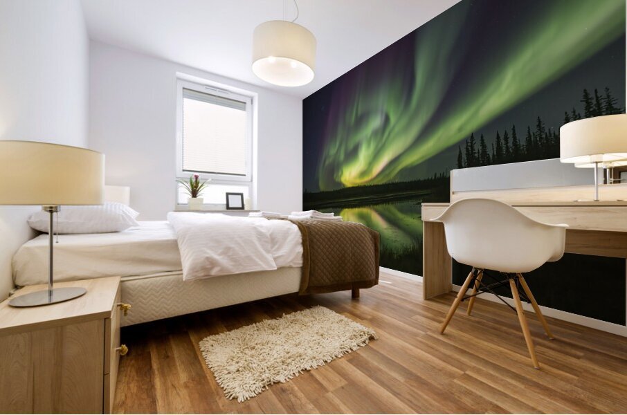 Aurora light pond reflections Mural print