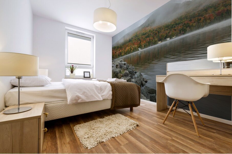 Harvey s Lake Autumn Fog Clearing Mural print