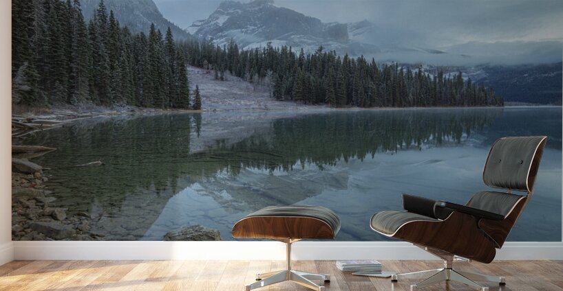 Misty Emerald Lake Mountain reflection Wall Murals