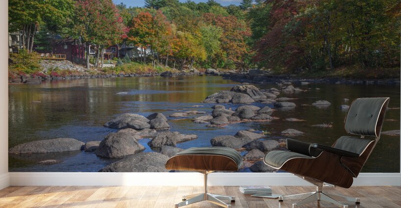 Autumn River Stone Crossing Wall Murals