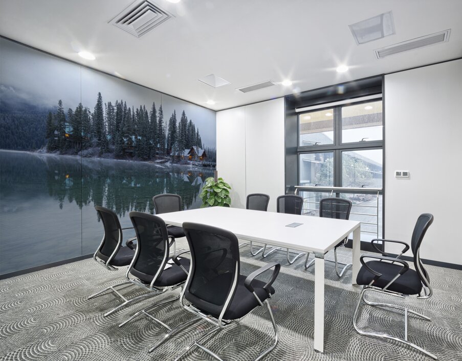 Misty Emerald Lake Chalet reflections Wall Printing