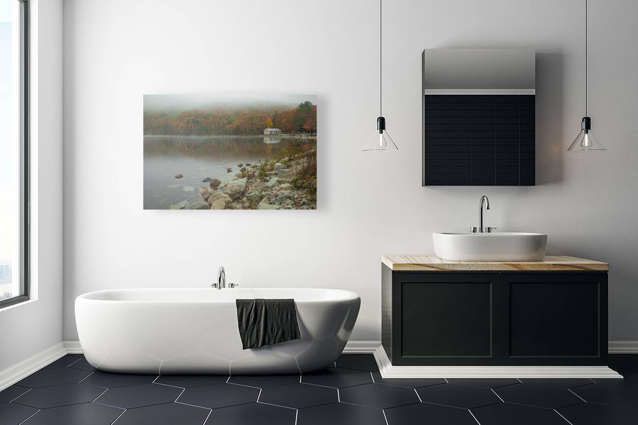 Foggy Autumn lake reflections Reproduction