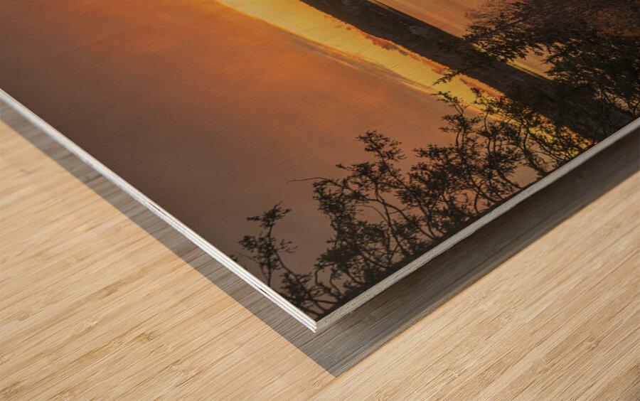 Jackfish Lake Fiery Skies Wood print