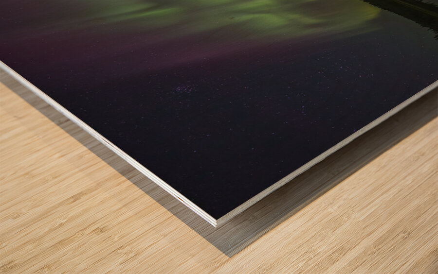 Aurora light pond reflections Wood print